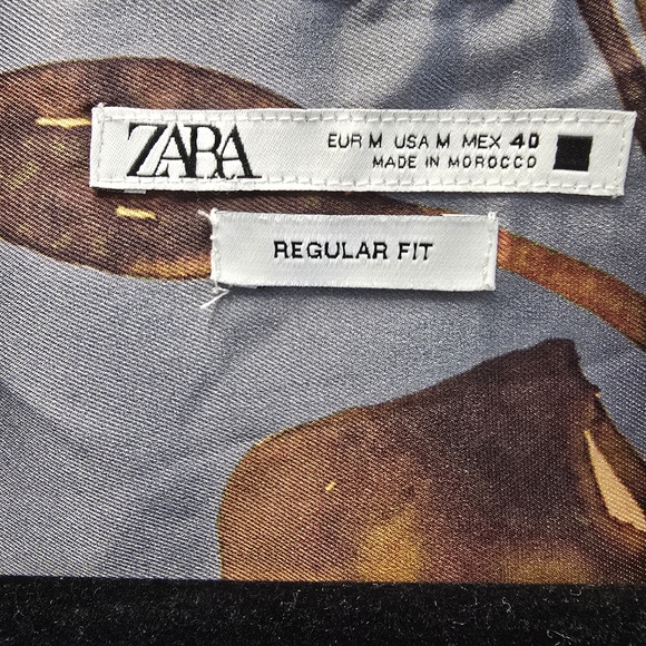 Zara Blue and Brown Floral Men's Shirt - Picture 4 of 9